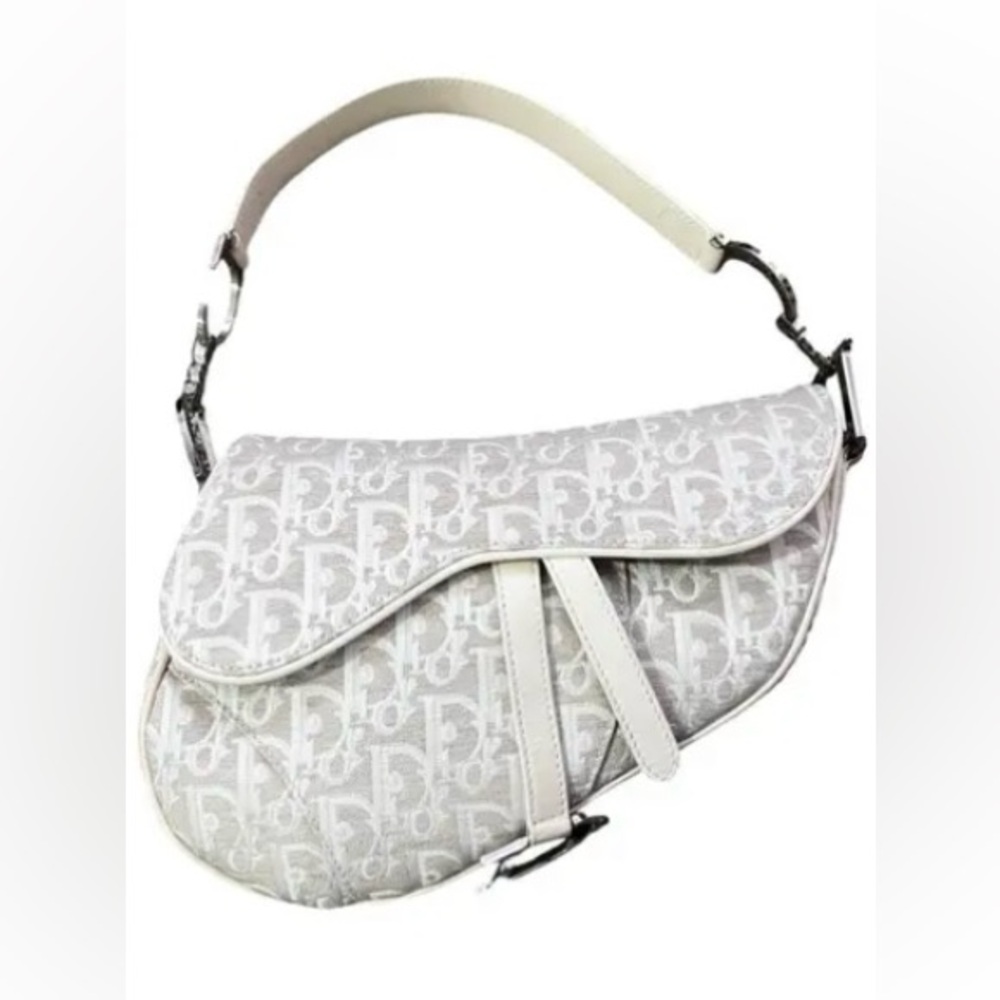 Christian Dior Saddle Handbag, white and silver details